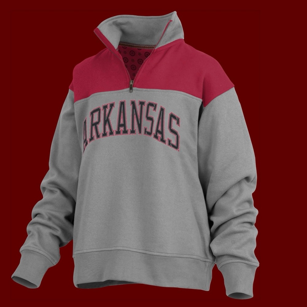 Pressbox Arkansas Razorback Quarter- Zip Cozy Fleece Pullover Size Small